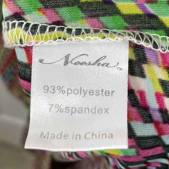 NWOT NEESHA Dress M/L Geo Halter Cross Back Smocked Maxi Stretch Multicolor - Picture 7 of 8